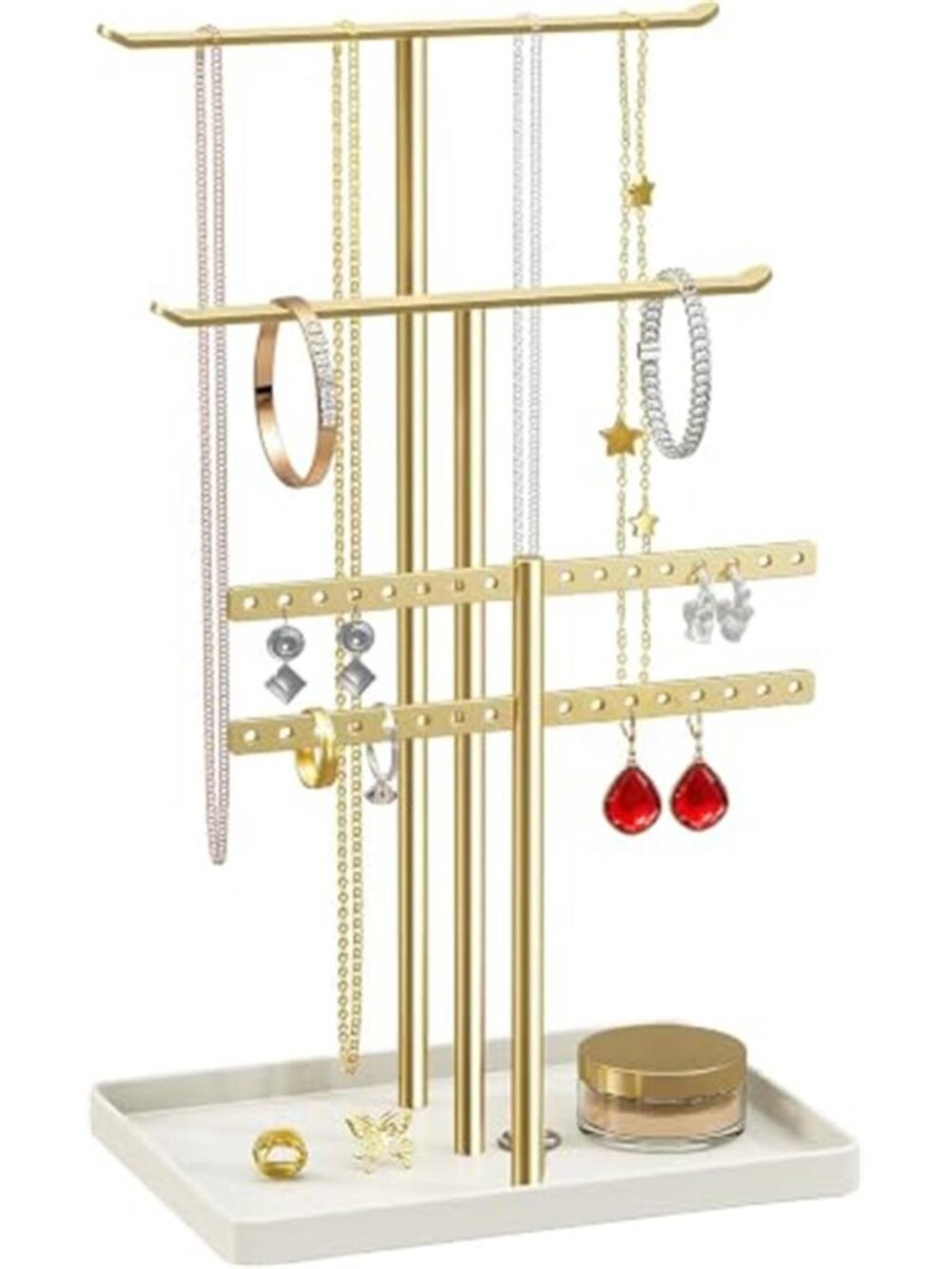 Jewelry Organizer Stand Necklace Bracelet Earring Holder Display Tray Gold 4 Bar